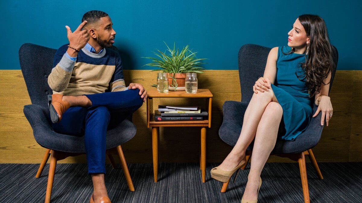 Therapy for Bipolar Disorder in Baltimore Therapist and client discussing mood management during bipolar disorder therapy